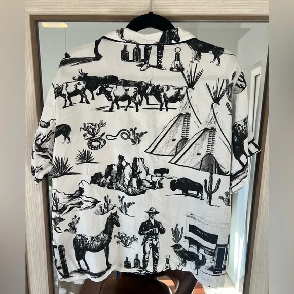 KATIE KIME Marfa Toile Pajama Pant Set Black Cotton size 3XL Horse Prada western - Picture 6 of 10
